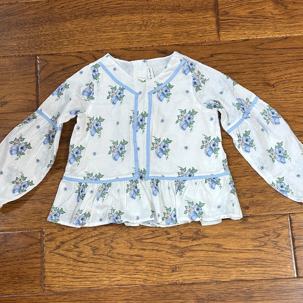 Floral Kids Top with Blue Accents